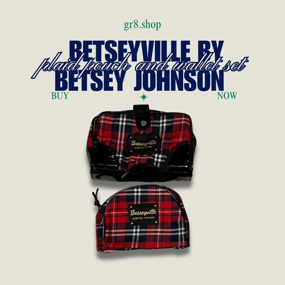 Betseyville By Betsey Johnson Plaid Pouch & Wallet Set With Black Patent Trim